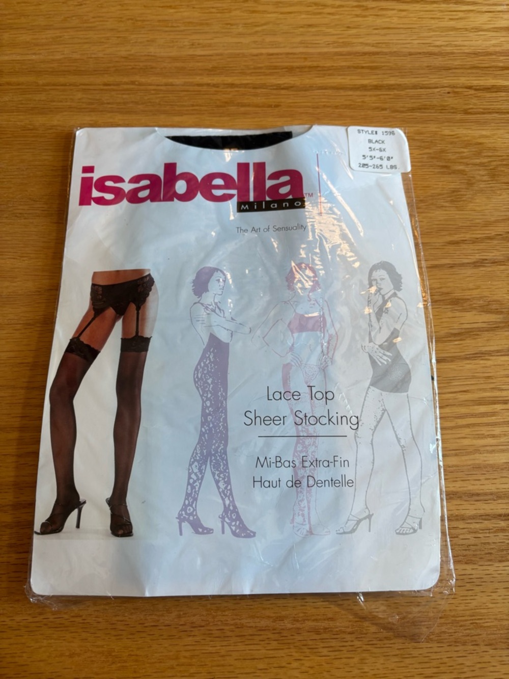 Isabella Milano Lace Top Sheer Stockings Black 5X-6X (205-265 lbs)No Garter New